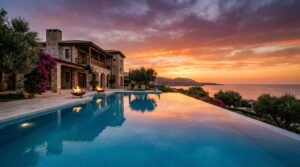 בריכת אינסוף בוילה בפאפוס עם נוף לשקיעה בים התיכון, מייצגת נכס חלומות למכירה