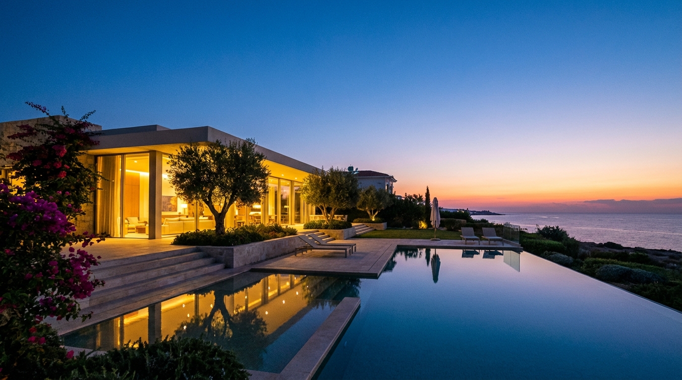 בית פרטי יוקרתי בלרנקה עם בריכה וגינה, המדגים את יתרון הפרטיות ברכישת קרקע