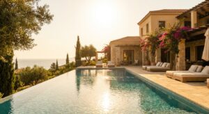 וילה מודרנית עם בריכה פרטית המשקיפה על הים התיכון בפאפוס, קפריסין, כסמל להשקעת נדל"ן מוצלחת.