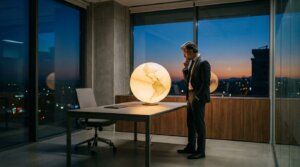 אדם מתכנן השקעות נדל"ן בחו"ל על גבי גלובוס